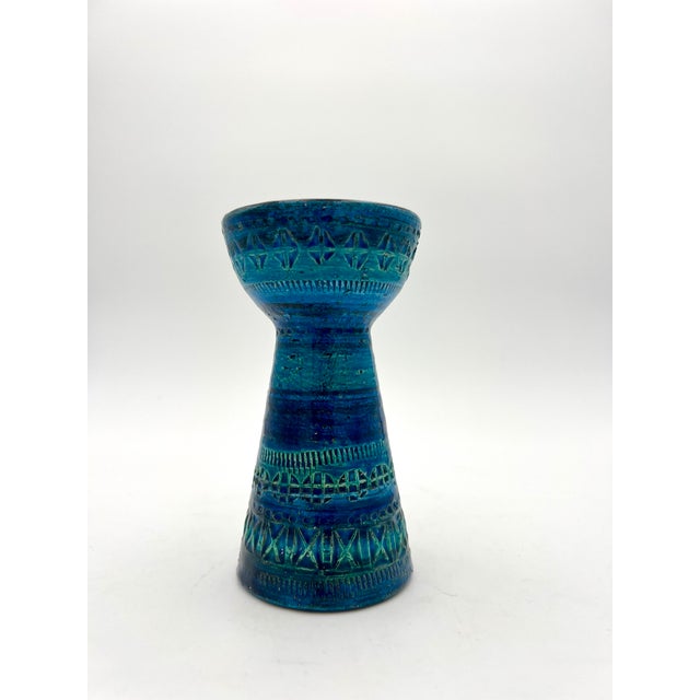 Rimini Blue Candle Holder by Aldo Londi for Bitossi, 1960s, in Very Good conditions. Designed 1960 to 1969 This piece has...