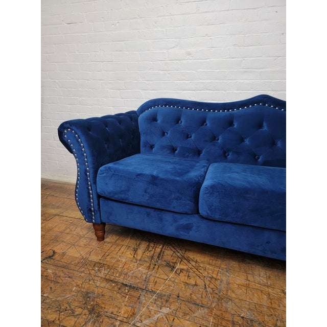 Royal Cobalt Blue Velvet Tufted Sofa With Nail Head Trim Chairish