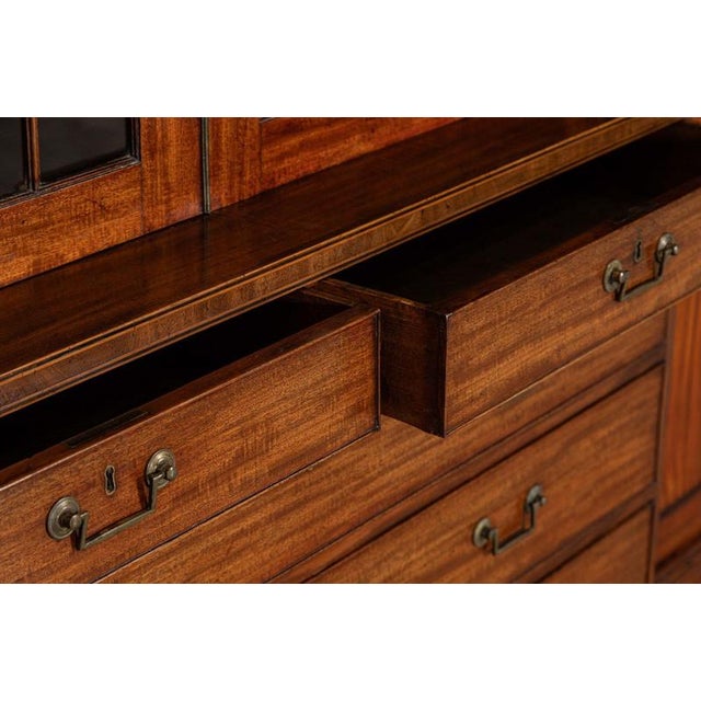 Antique English Breakfront Inlaid Glazed Bookcase in Mahogany, 1870 For Sale - Image 9 of 18
