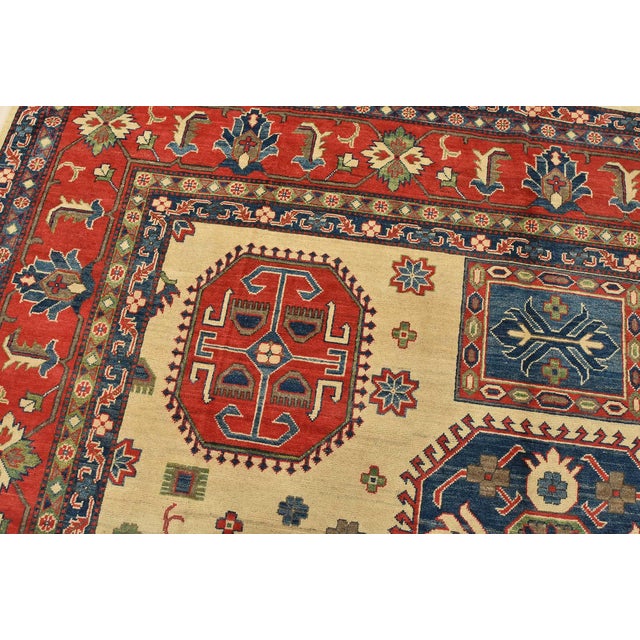 Textile Kazak Rug 10′ X 13’4” Beige Wool Tribal Hand-Knotted Oriental Carpet For Sale - Image 7 of 15
