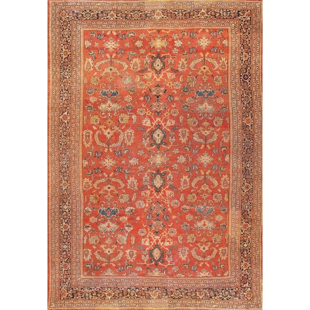 Antique Sultanabad Rust/Navy Rug, 13' 4" X 19' 4" For Sale