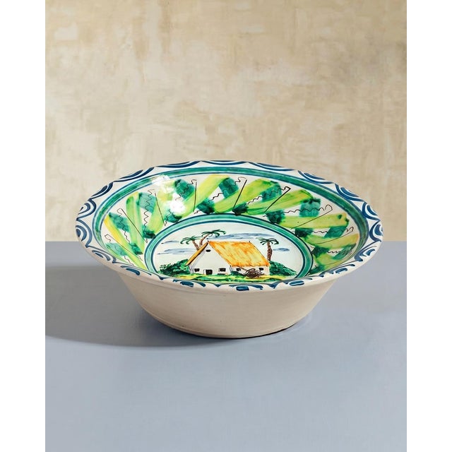 Large Vintage Hand Painted Italian Ceramic Bowl For Sale - Image 3 of 9