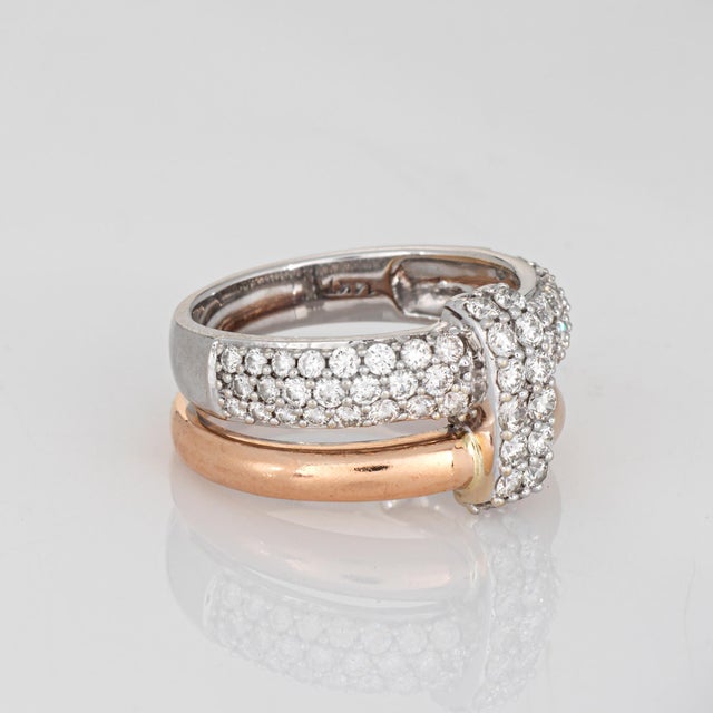 Contemporary 1.11ct Diamond Ring 2 Bands in One 14k Rose Gold Ring Sz 5.75 Estate Jewelry For Sale - Image 3 of 7