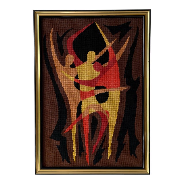 Mid-Century Modern Dancers Framed Needlepoint For Sale