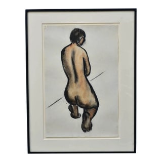 Jacques Schnier Nude Study, Charcoal With Ink Wash, Dated 1927, Framed For Sale