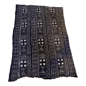 Vintage African Black and White Mud Cloth Textile Mali 43" by 64"