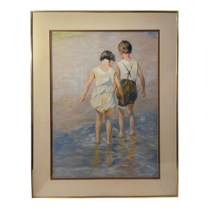 Mid 20th Century After Edward Henry Potthast, Fine Art Reproduction of “Brother and Sister” (Acrylic on Paper), Signed “Pauleen”
