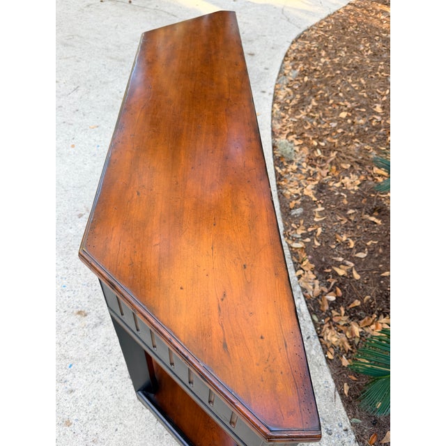 Blackened Stain and Walnut Demi-Lune Console Table by Woodbridge Furniture For Sale - Image 9 of 12