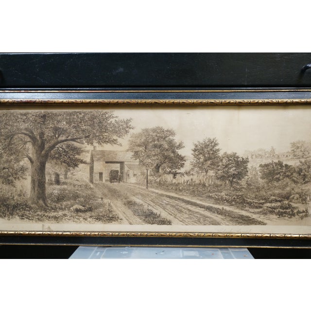 Antique Charles Gondel Mailman Horse & Carriage Panoramic Landscape Etching 25" For Sale - Image 6 of 13