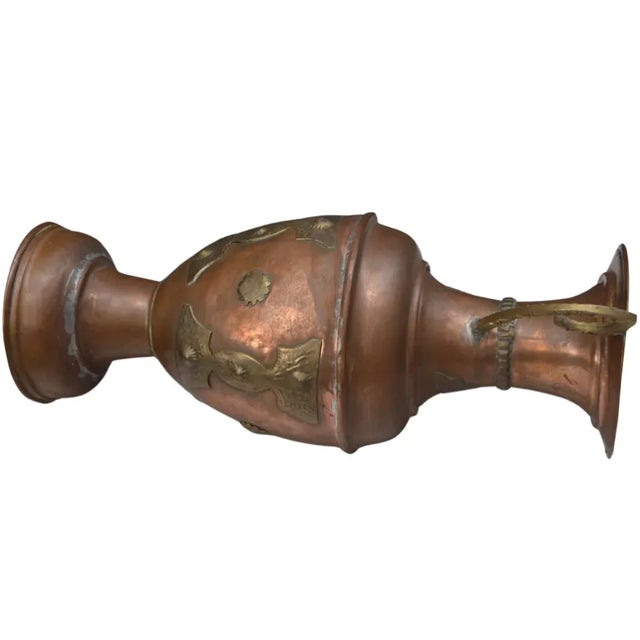 Early 20th Century Handmade Moroccan Berber Copper Vase With Brass Handles For Sale - Image 9 of 11