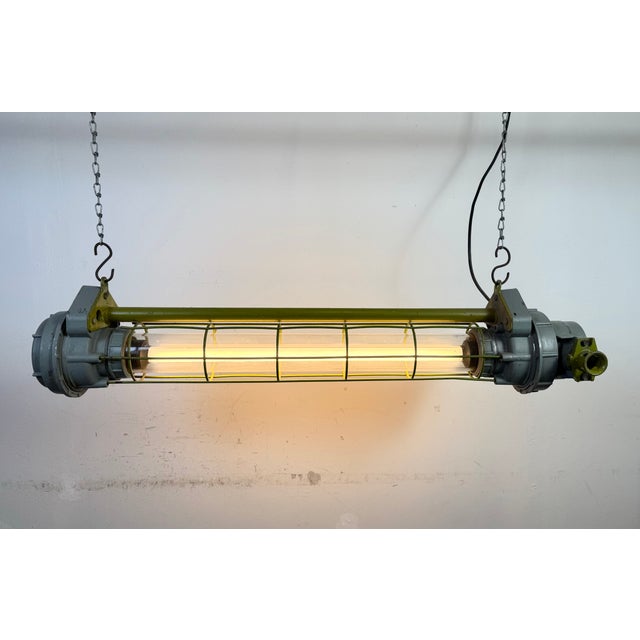 Soviet Industrial Grey Hanging Tube Light, 1970s For Sale - Image 18 of 18