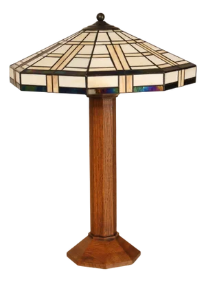 Late 20th Century Stickley Mission Collection Table Lamp With Leaded Glass Shade