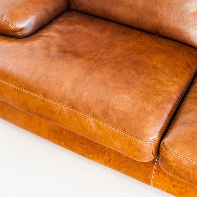 Brown Vintage Camel Leather Convertible Sofa Bed, France, 1980s For Sale - Image 8 of 18