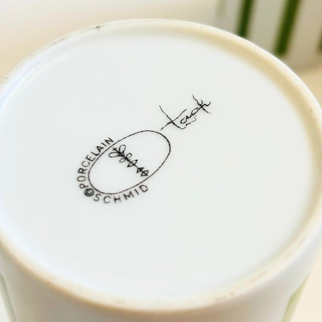 MCM LaGardo Tackett Green Striped Faceted Tumblers - Set of 4 - Schmid International Porcelain For Sale - Image 11 of 11