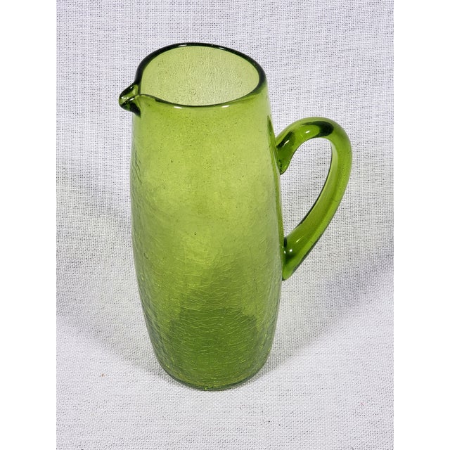 Mid-Century Modern Vintage Original Blenko Mid-Century Modern Hand Made Crackle Glass Pitcher For Sale - Image 3 of 7