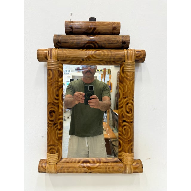 Vintage Decorative Coastal Bamboo Mirror For Sale - Image 4 of 8