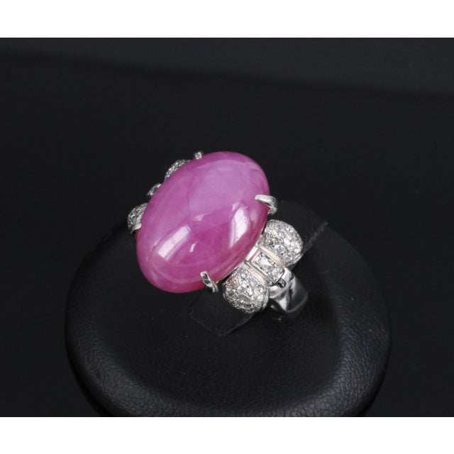 Metal Late 20th Century Rare 21.42ct Natural Pink Star Sapphire & 0.32ct Diamond Platinum Ring, Size 8.5 For Sale - Image 7 of 18