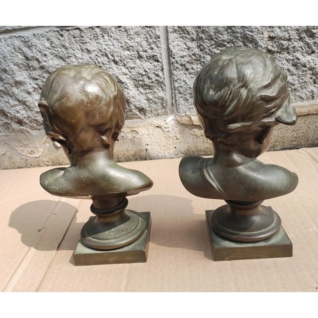 Late 19th Century Pair of Continental Patinated Bronze Busts of Youths, Circa 1880s For Sale - Image 5 of 8