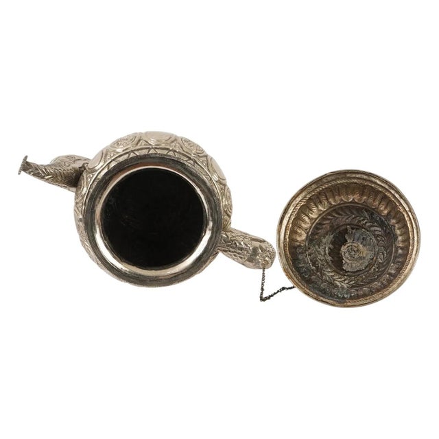 Silver Tibetan Asian Indian Repousse Chased Silver Alloy Ewer For Sale - Image 8 of 9