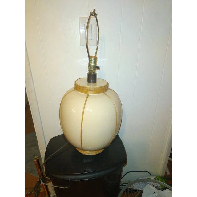 1960s Mid Century Ceramic and Bamboo Twine Table Lamp For Sale - Image 5 of 8