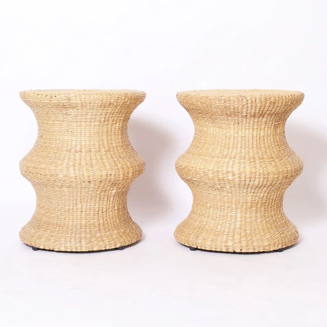 Fs Flores Collection Pair of Woven Reed Midcentury Style Stands For Sale - Image 9 of 9