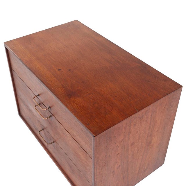 Jens Risom Mid Century Walnut and Brass Wall Mounted Cabinet Chest of Drawers For Sale - Image 9 of 10