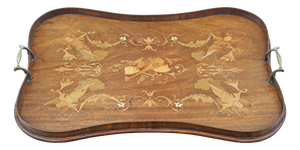Antique Serving Tray in Inlaid Mahogany, 1890s