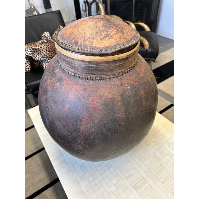 Tribal Large Organic Lidded African Gourd Vessel Urn For Sale - Image 3 of 12
