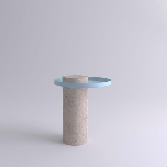 Medium travertine contemporary guéridon, Sebastian Herkner Dimensions: D 40 x H 46 cm Materials: Travertine stone, light...