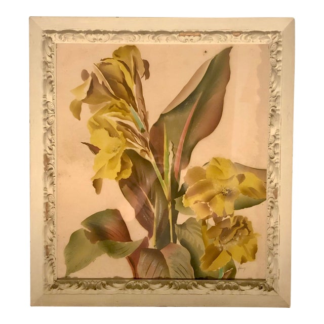 1940s Benjamin Jorj Harris Yellow Lillys Airbrushed Painting For Sale