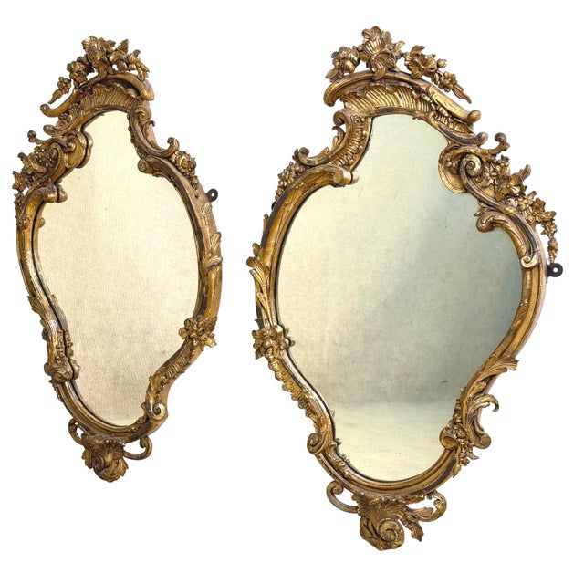 Mid-19th Century Gilt & Gesso Cartouche Form Wall Mirrors, 1850, Set of 2 For Sale - Image 13 of 14