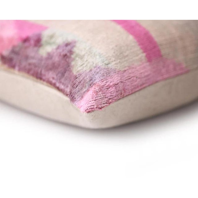 Textile Blush Abstract Silk Velvet Lumbar Pillow, Vegetable Dyed – 16x24 In For Sale - Image 7 of 8