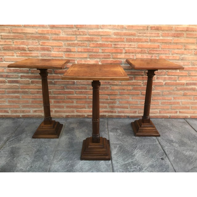 Mid-20th Century Walnut Wood Square Top Pedestal Table For Sale - Image 12 of 18