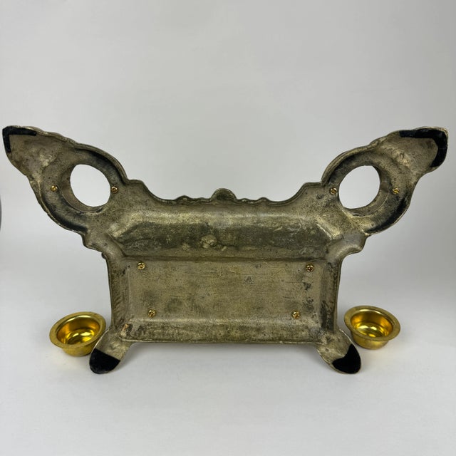1960s Ornate Brass Double Inkwell With Letter Organizer For Sale - Image 12 of 12
