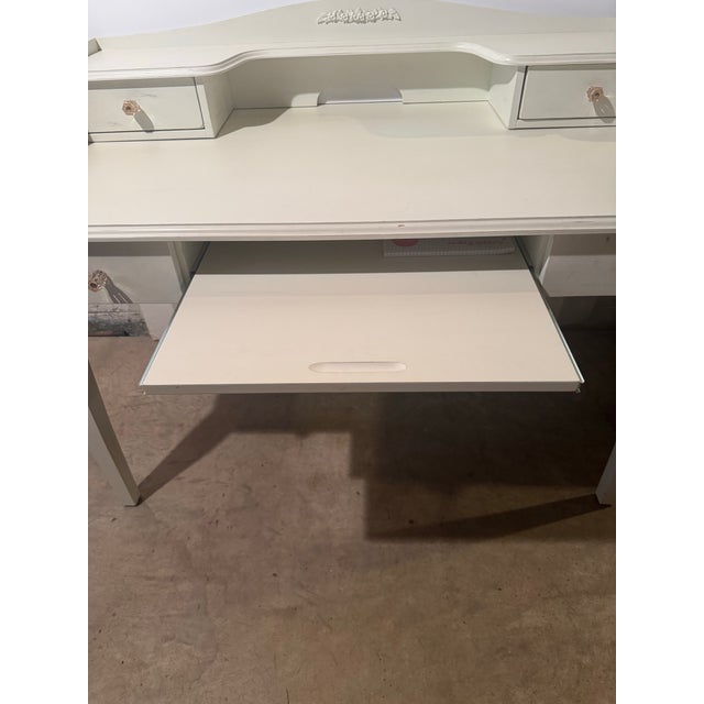 American 20th Century Painted White Writing Desk. Four Drawers and Center Slide-Out for Computer Keyboard. For Sale - Image 3 of 8
