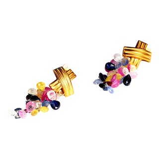 Ajd Multi Color Dangle Sapphire ClipOn Earrings, A Pair For Sale