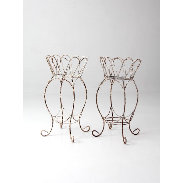 Vintage Metal Plant Stands Pair For Sale - Image 15 of 16