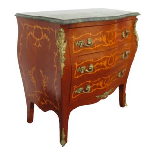 French Marble Top Bombay Serpentine Inlay Commode Dresser Bathroom Vanity 6230 For Sale