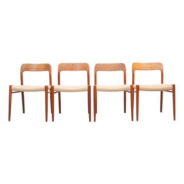 Vintage Model 75 Dining Chairs in Teak by Niels Otto Møller for J. L. Møller Møbelfabrik, 1950s, Set of 4 For Sale