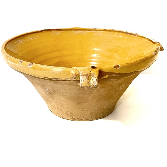 French Provincial Large Antique French Earthenware Tian Bowl With Honey Glaze For Sale - Image 3 of 9