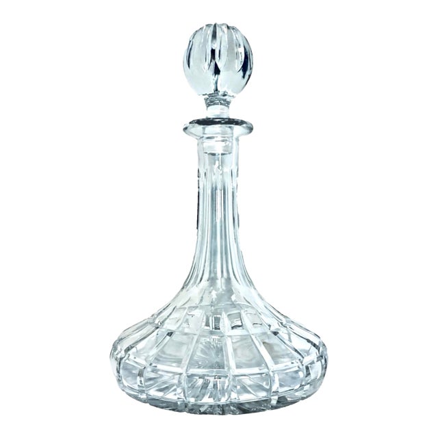 Vintage Towle Riviera 11" Heavy Polish Crystal Wide Base Ships Decanter For Sale