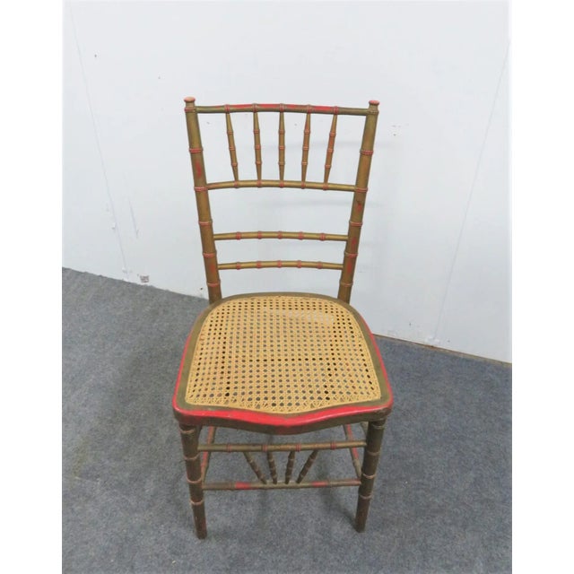 Early 20th Century Regency Faux Bamboo Gold Distress Painted Side Chair For Sale - Image 5 of 6