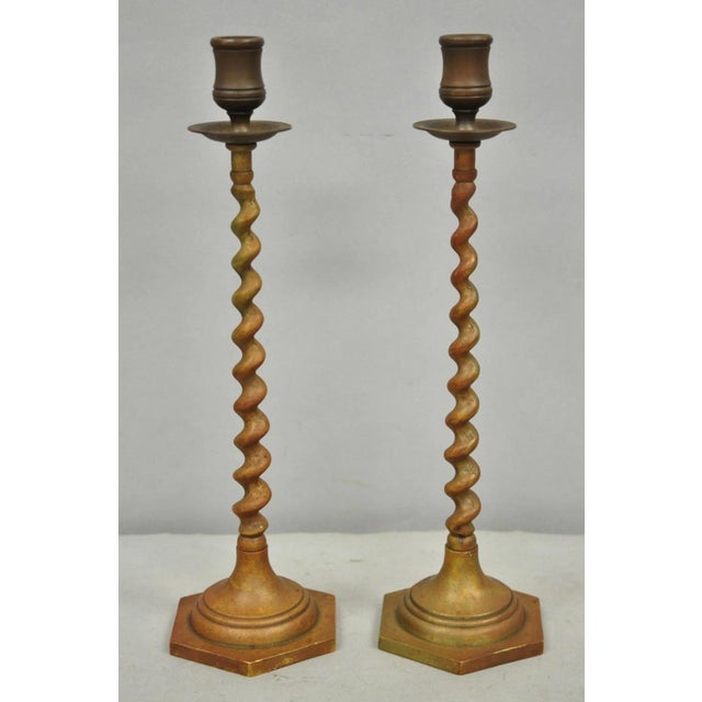 Vintage English Regency Small Patinated Bronze Barley Twist Candlesticks- a Pair For Sale - Image 10 of 10