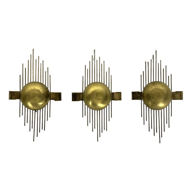 Mid-Century Gilded Metal Sconces, Italy, 1950s, Set of 3 For Sale