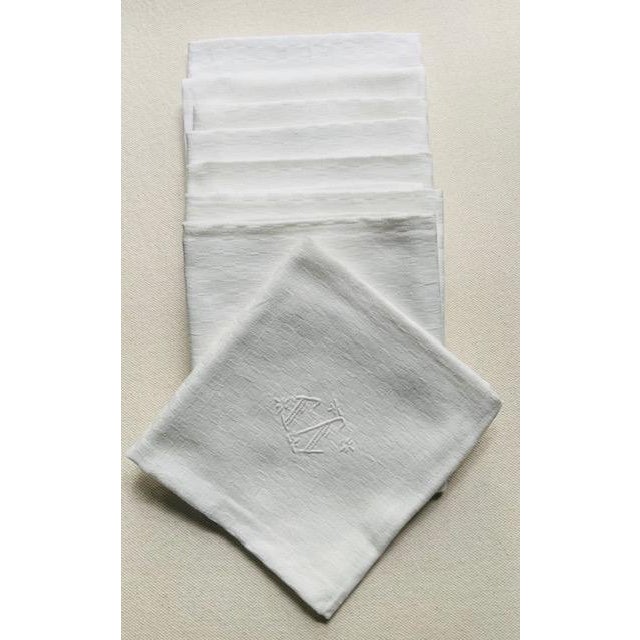 Antique French Damask Linen Dinner Napkins, Monogrammed Ft, Set of 8 | C. 1930s For Sale - Image 17 of 18