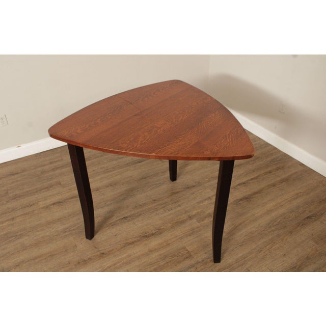 High Quality Custom Crafted Oak Triangle Top Dining or Center Table on Ebonized Legs