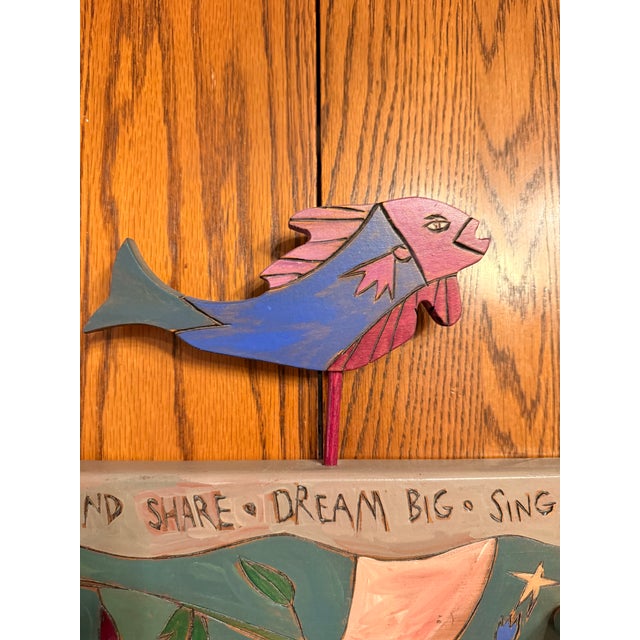 Sticks Sarah Grant 1997 Folk Art 36” Coat Rack Wall Hooks Hand Painted For Sale - Image 9 of 11