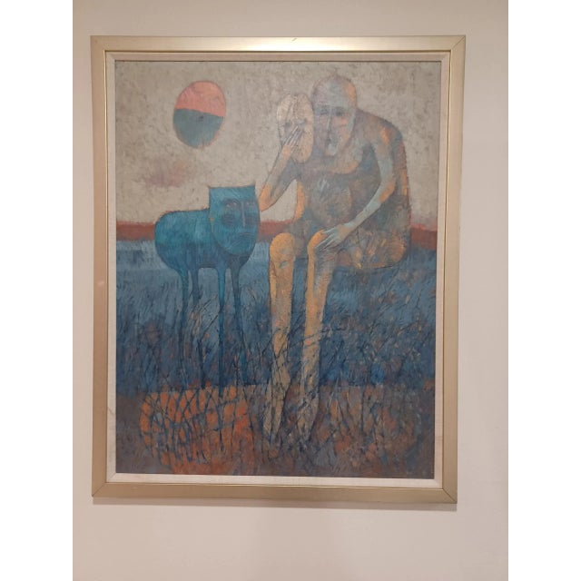 Contemporary Vintage Mid Century Framed Contemporary Expressionism Oil Painting Signed Lynn Sweat For Sale - Image 3 of 3