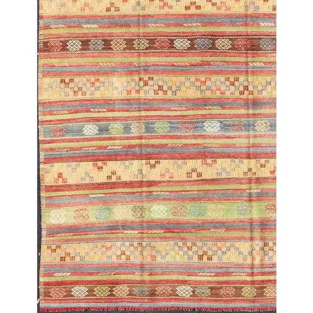 Mid 20th Century Large Multicolored Vintage Turkish Kilim Rug With Geometric Shapes and Stripes Design For Sale - Image 4 of 13