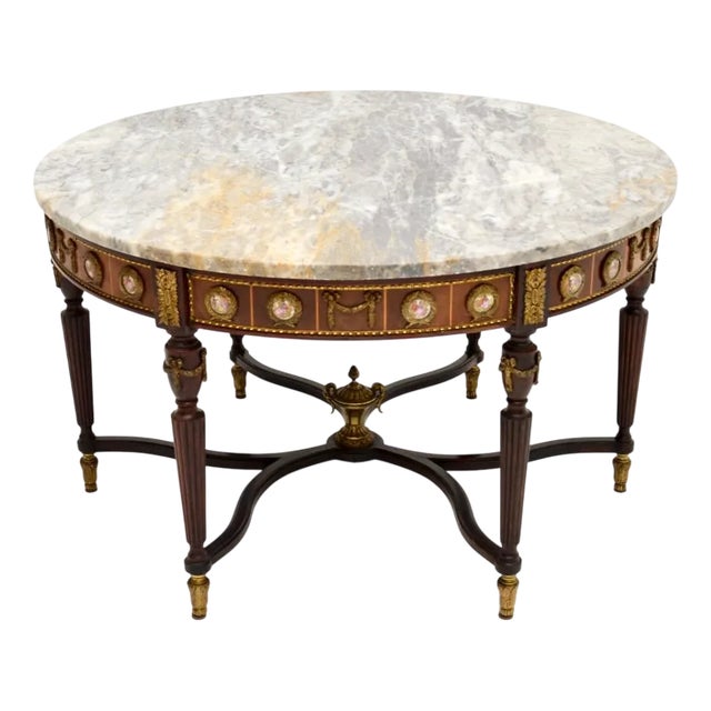 Vintage French Marble Top Coffee Table, 1930 For Sale
